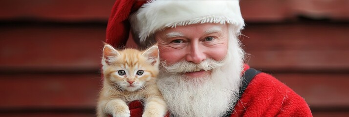 Santa Claus holding kitten