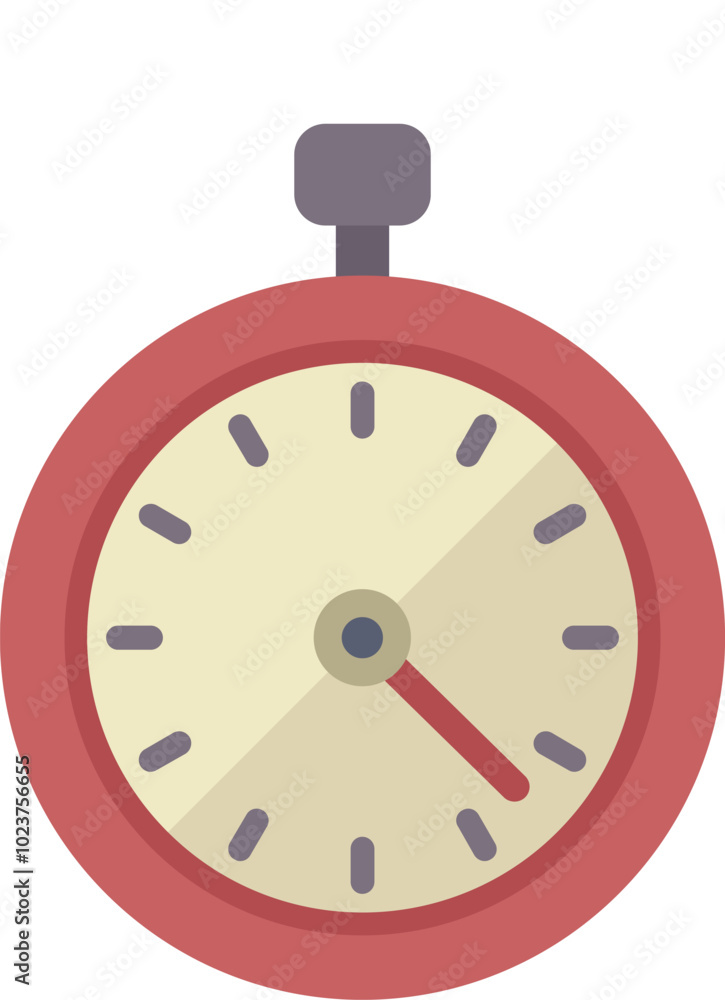 Poster red stopwatch with its hand moving, measuring time in a simple and minimalist design