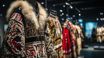Obraz premium October 18, 2018, Anchorage, USA: Traditional garments used by Alaskan First Nations in the Anchorage Museum.