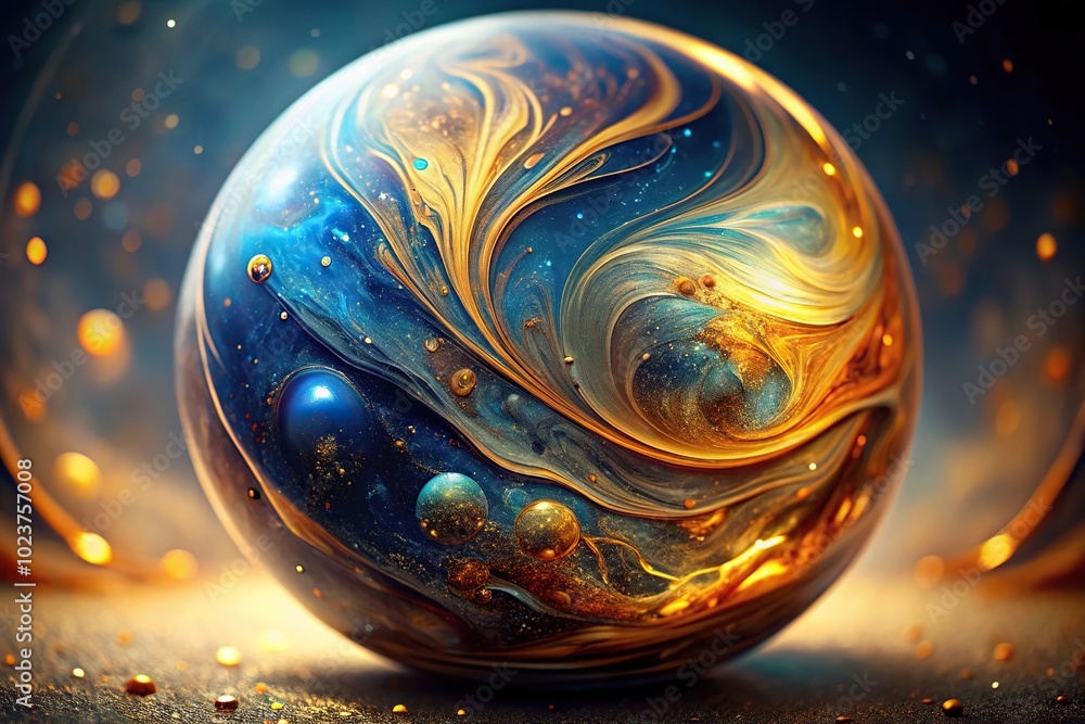 Wall mural abstract fisheye cosmic marble pattern with golden accents