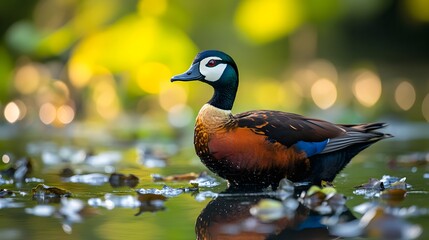 Obraz premium Irerê, White-faced Whistling-Duck Bird in Nature, Photo Realistic, Pattern Background, Wallpaper, Cover and Screen for Smartphone, PC, Laptop, 9:16 and 16:9 Format