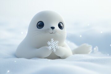 Cute baby seal lying on snowy ground