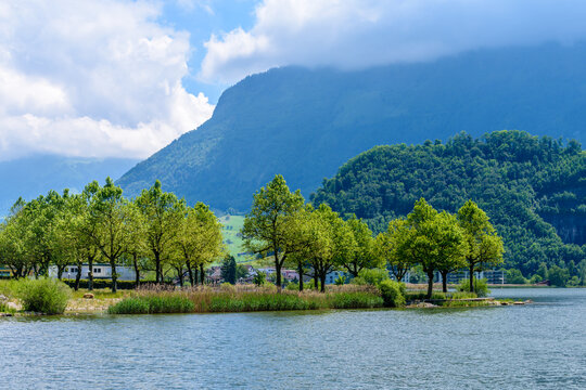 Waterview on Swiss village near Lucerne, Switzerland.