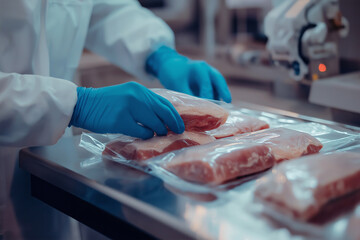 Meat Packaging Process in Food Factory