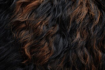 Naklejka premium Black and brown goat fur texture. Close up goatling hair selective focus