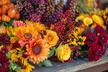 Vibrant Autumn Flowers Bouquet for Harvest Festival Decor and Celebration