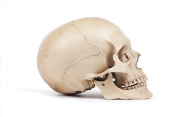 Human skull in profile view isolated on white background