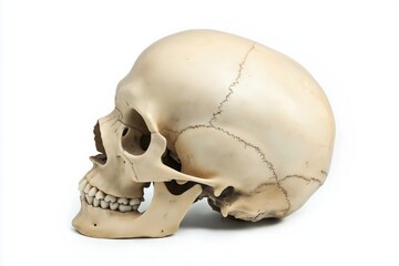 Fototapeta premium Human skull in side view isolated on white background