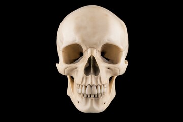 Obraz premium Human skull on black background with even lighting