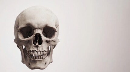 Obraz premium Human skull with natural texture on a light background, front view