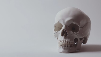 Obraz premium Human skull on light background with soft shadow