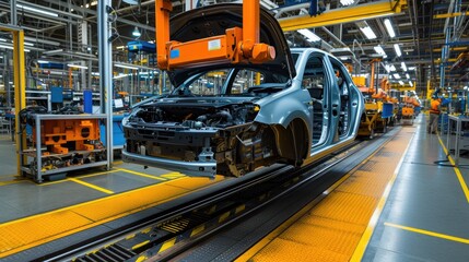 Fototapeta premium Futuristic Factory Environment for Building High-Performance Vehicles