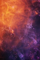 Halloween-Themed Abstract Background with Glowing Gradient, Cobwebs, and Ghostly Figures