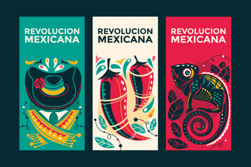 Revolution Mexicana Vertical Banner with Symbol of Mexico
