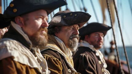 Fototapeta premium Historical Pilgrim Voyage on the Mayflower: Nautical Journey to the New World