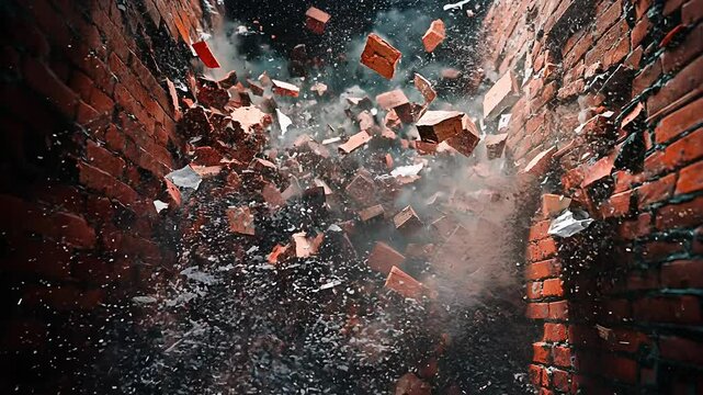 Dynamic Explosion of Brick Wall in High-Speed Slow Motion