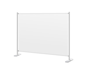 Empty information board. Mockup with white outdoor advertising stand. Info booth. Promo banner or billboard for product presentation. Realistic 3D vector illustration isolated on white background