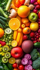 Vibrant Selection of Freshly Harvested Fruits, Vegetables, and Roots in a Colorful Still Life