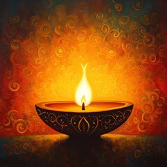 Diwali lamp silhouette with a warm, inviting glow against a vibrant background.