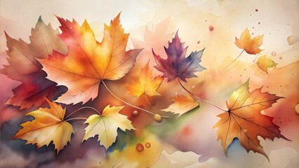 Abstract Watercolor Autumn: Maple Leaves for Seasonal Decor and Design