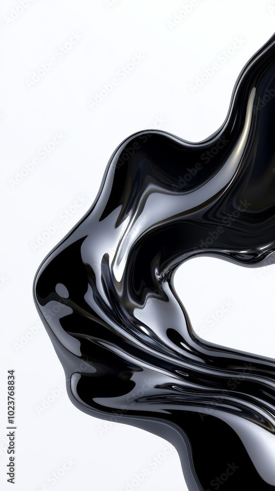 Poster 3d fluid abstract liquid shapes with metallic sheen flowing gracefully and casting soft shadows