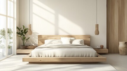 Minimalist Bedroom with Natural Light and Wooden Elements