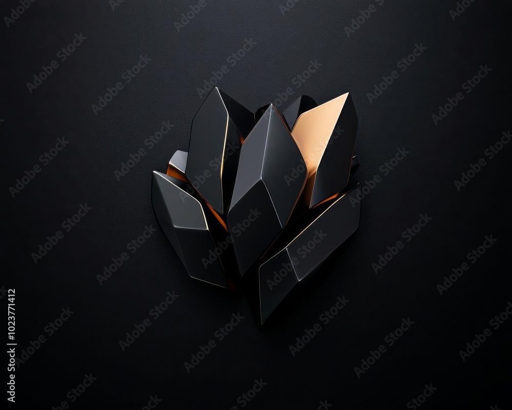 Aufkleber abstract 3d geometric shapes with metallic hues in dark space sharpedged composition