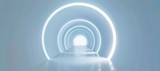 Empty white tunnel, futuristic 3d rendering style abstract corridor. Futuristic empty floor and wall background technology interior concept.