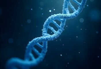 Naklejka premium A stylized representation of DNA spiraling upward in a dark environment, surrounded by subtle sparkles of white light, emphasizing the structure's complexity and beauty create with ai
