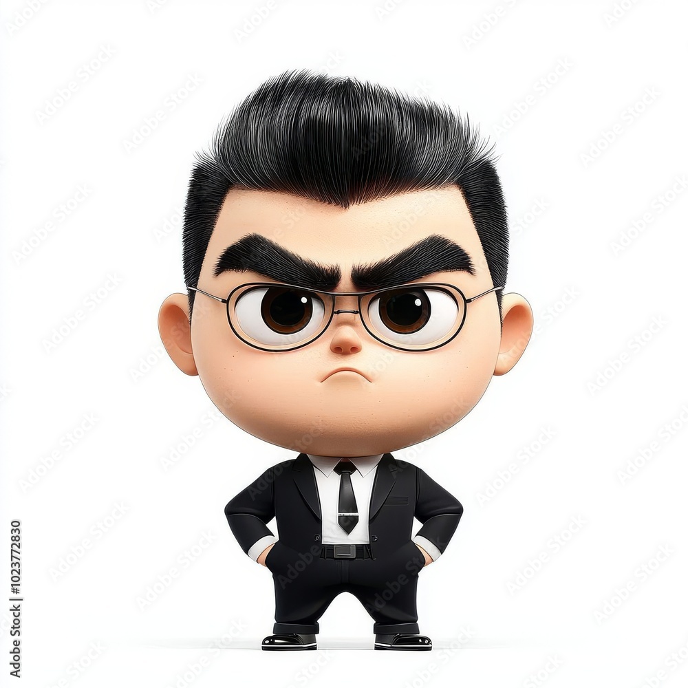 Poster dynamic 3d cartoon character with large head tiny body and exaggerated features