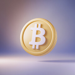 3D Bitcoin Symbol on Golden Coin, Generative AI