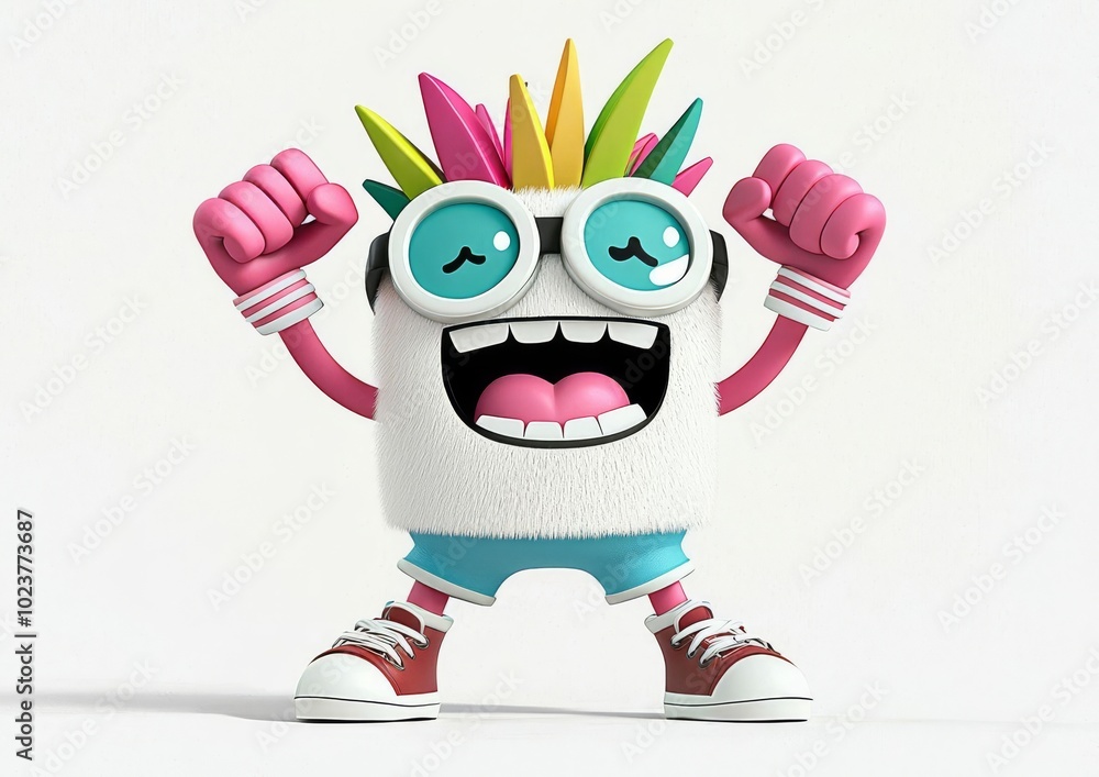 Aufkleber energetic 3d cartoon character with exaggerated features for dynamic animation projects