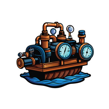 steampunk machine with gauges and pipes clip art preview
