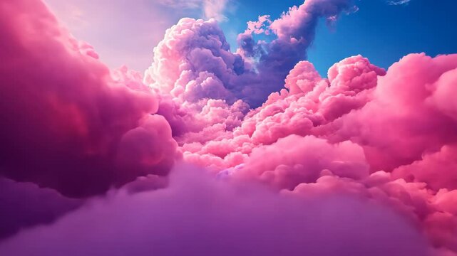 Pink and purple clouds fill the sky at sunset, creating a beautiful and dreamy landscape