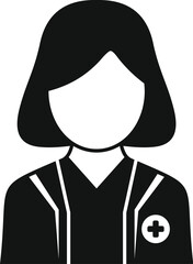 Black and white icon of a female doctor wearing a lab coat, perfect for websites or apps
