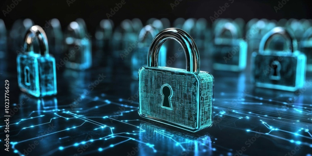 Poster enhancing cyber security through illuminated network connections.