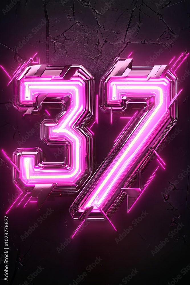 Poster futuristic glowing 3d text with neon effects and sharp edges in a dark background