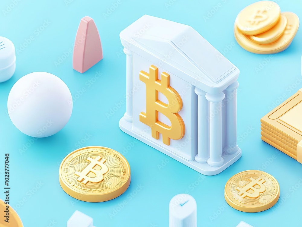 Poster glossy 3d finance icons for banking apps with soft reflections and professional design