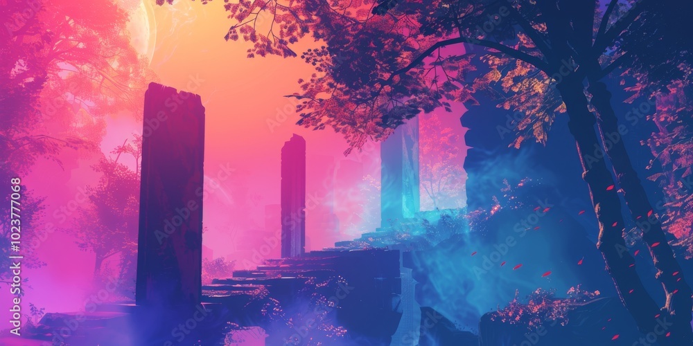Poster abstract lofi scene with artistic color combinations.