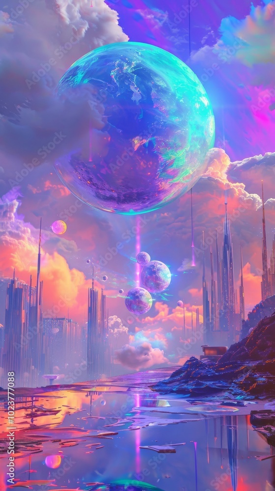 Poster abstract lofi scene with symbolic concepts.