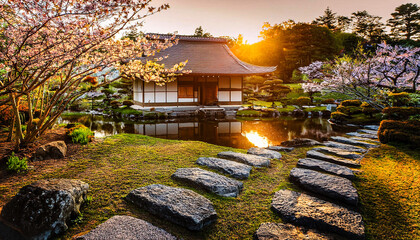 Japanese Home with a Pond