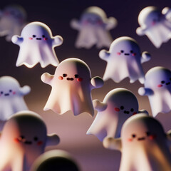 3D kawaii Halloween Ghosts, Generative Ai