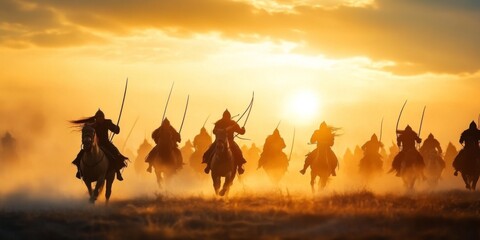 Mongol cavalry showcases disciplined warfare tactics.