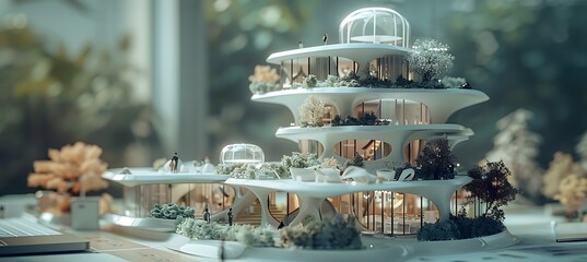 An architect deeply immersed in the creative process, visualizing the intricate details and design elements of an innovative architectural project through sketches and digital models