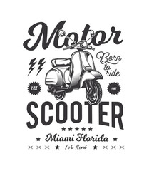 Classic old scooter poster. Original vector illustration in vintage style. T-shirt design.