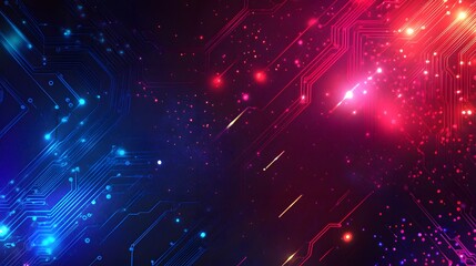 Obraz premium A background of a digital circuit board with glowing lines and neon lights, representing the high-tech nature of AI technology