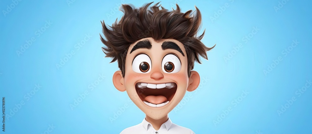 Poster playful 3d character with exaggerated eyes for lighthearted animated series