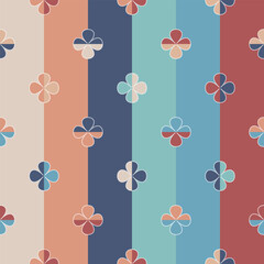 Abstract geometric seamless vector pattern with flowers on a striped background. Decorative floral grid texture for wallpaper, home decor, fashion fabrics and prints.