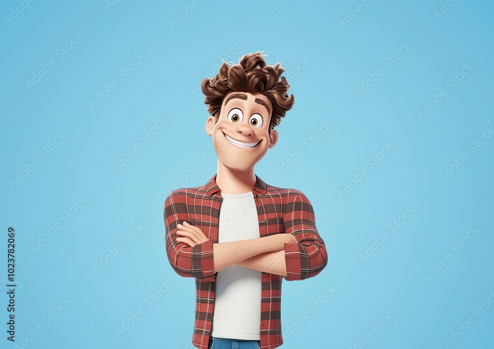 Poster quirky 3d cartoon character with exaggerated proportions for animated series design