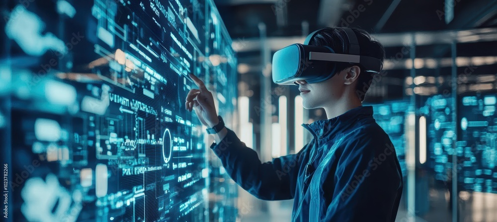 Aufkleber professional immersed in futuristic vr workspace for enhanced 3d interface interaction